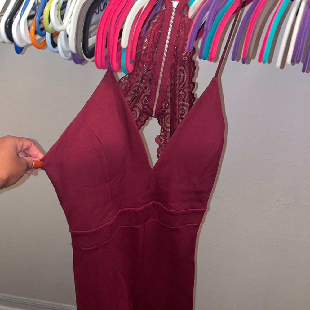 Burgundy Jumpsuit-Open Back
